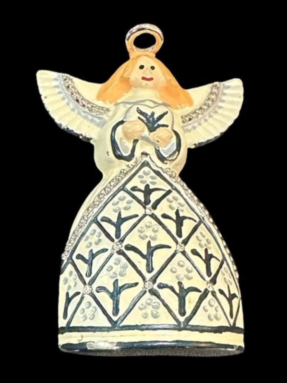 Vintage Angel Brooch With Rhinestone Inlay Signed JS On Backside